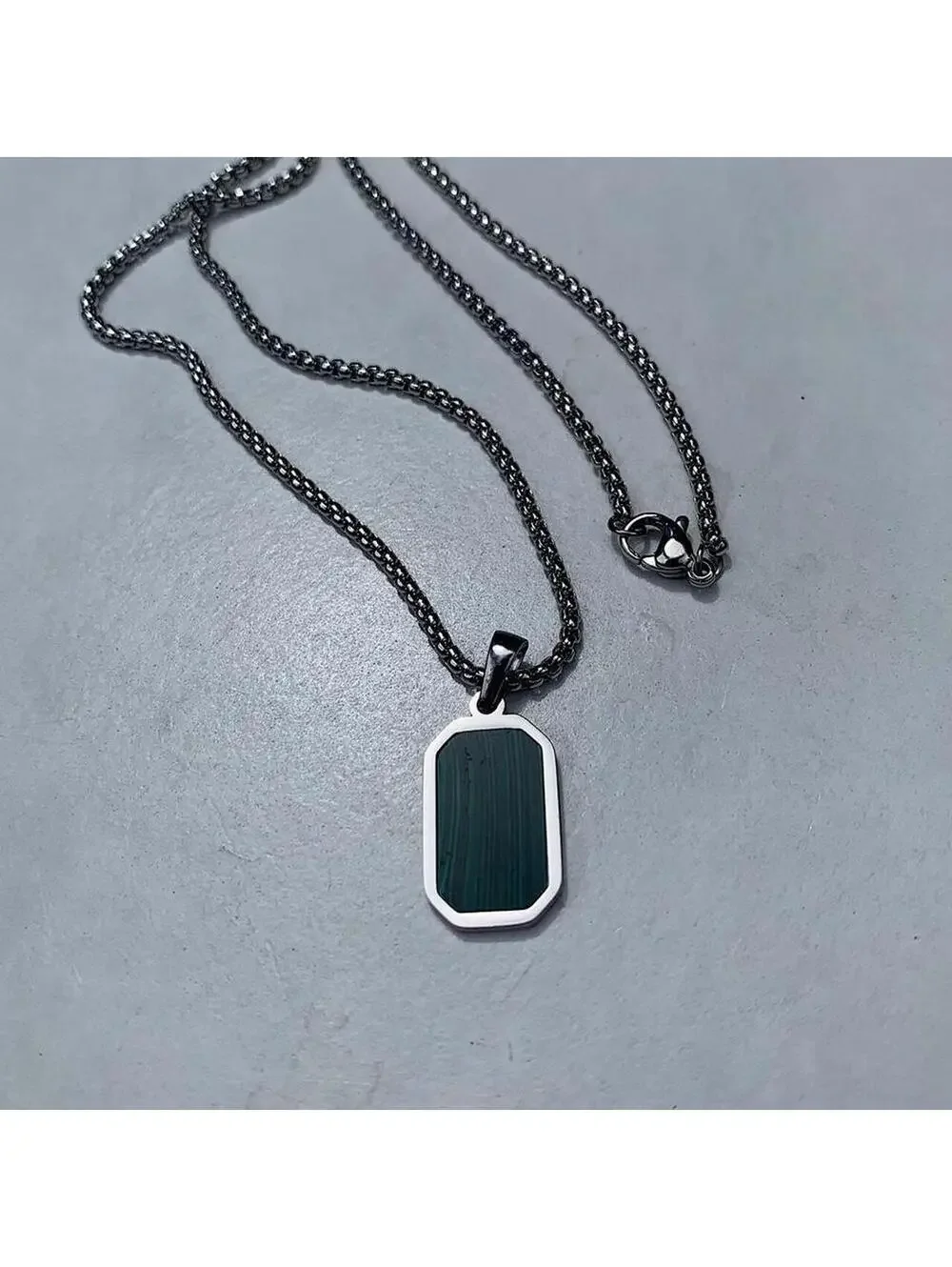 Silver with Green pendant stainless steel necklace